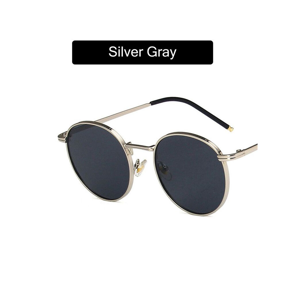 (Silver Gray) Round Sunglases Metal Frame Sun Glasses Women Men Eyewear Glasses UV400