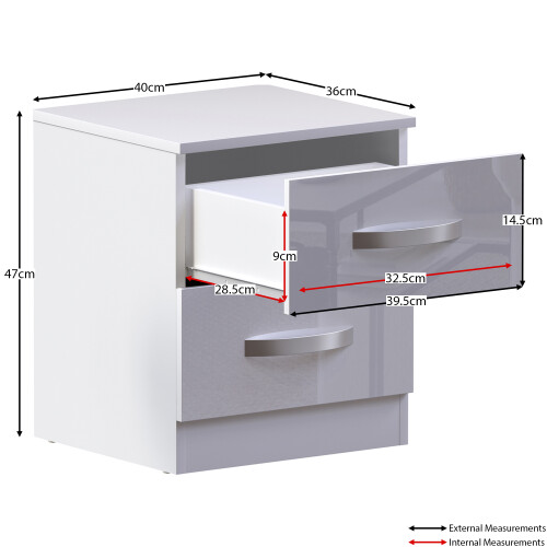 Home Discount (White) Hulio 2 Drawer Bedside Table Cabinet Nightstand 2