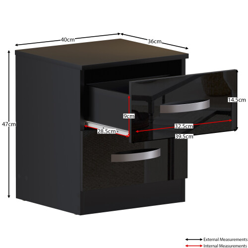 Home Discount (Black) Hulio 2 Drawer Bedside Table Cabinet Nightstand 2