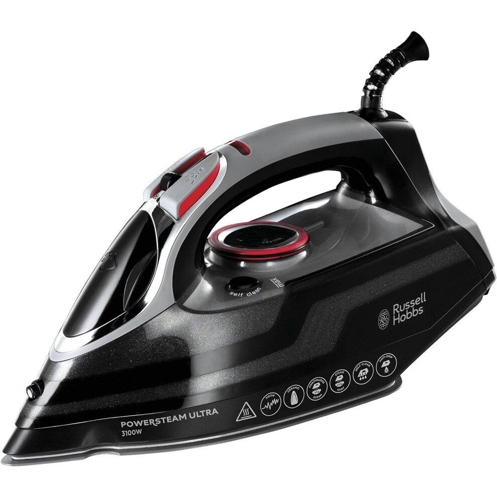 Russell Hobbs Power Steam Ultra Iron, Ceramic Non-stick soleplate, 210g Steam Shot, 70g Continuous steam, 350ml Water Tank, Self-clean, Anti-calc &