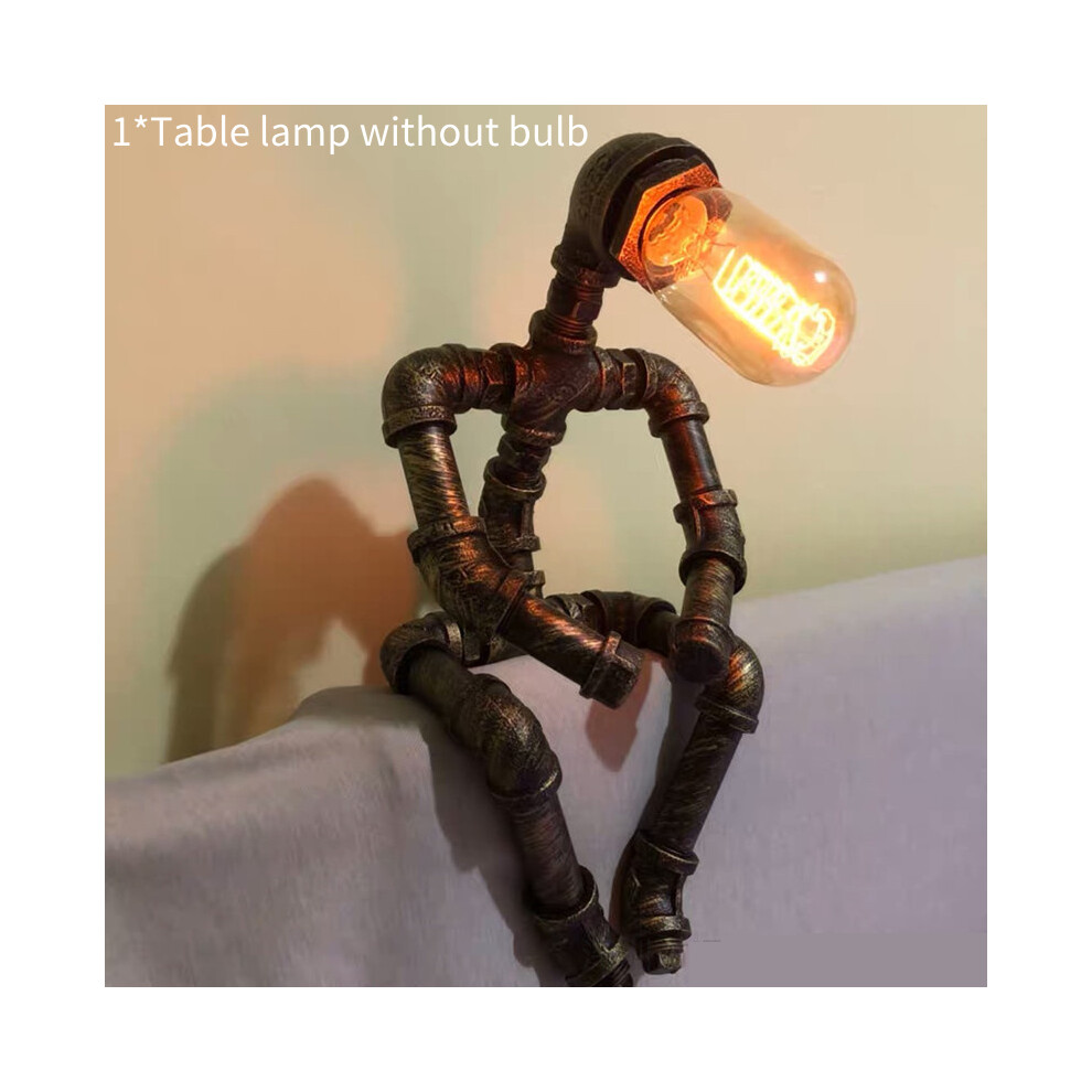 (Sit, UK Plug) Retro Water Industrial Pipe Table Lamp Steampunk Robot Desk Light Home Bar Shop