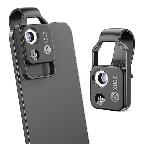 200X Cell Phone Microscope Accessory with Lens, Portable Mini Digital Microscope with LED Light/Uni 2