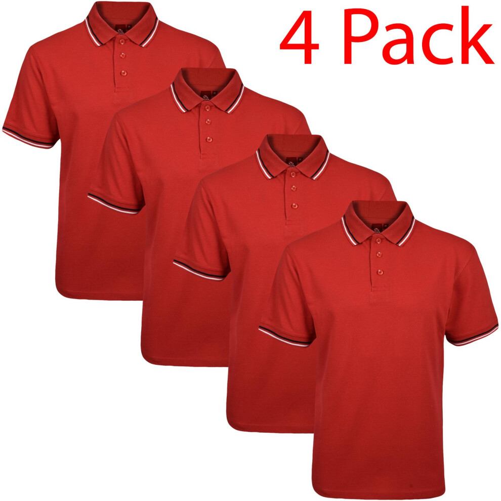 (Red - Tip, 2XL) Mens Polo Shirt ShortSleeve Tipping Top Tee 4 Pack