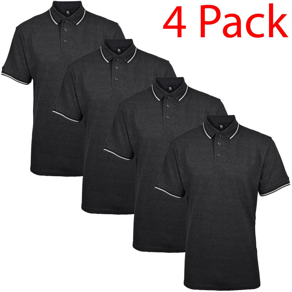 (Charcoal - Tip, 2XL) Mens Polo Shirt ShortSleeve Tipping Top Tee 4 Pack