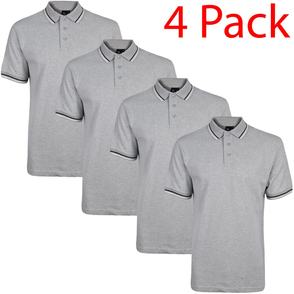 (Grey - Tip, 2XL) Mens Polo Shirt ShortSleeve Tipping Top Tee 4 Pack