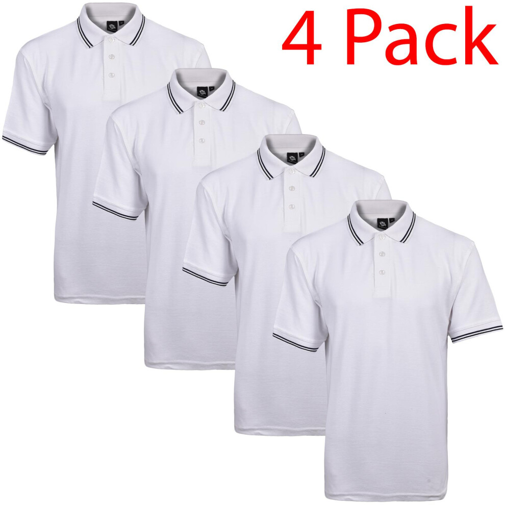 (White - Tip, M) Mens Polo Shirt ShortSleeve Tipping Top Tee 4 Pack