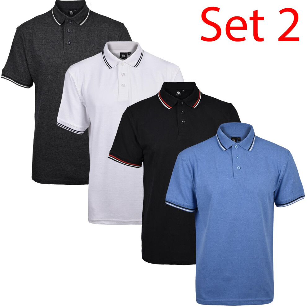 (Set 2 - Tip, L) Mens Polo Shirt ShortSleeve Tipping Top Tee 4 Pack