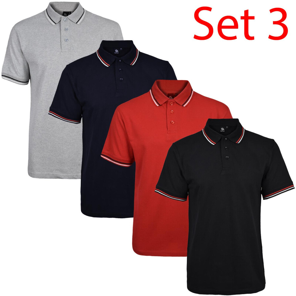 (Set 3 - Tip, L) Mens Polo Shirt ShortSleeve Tipping Top Tee 4 Pack