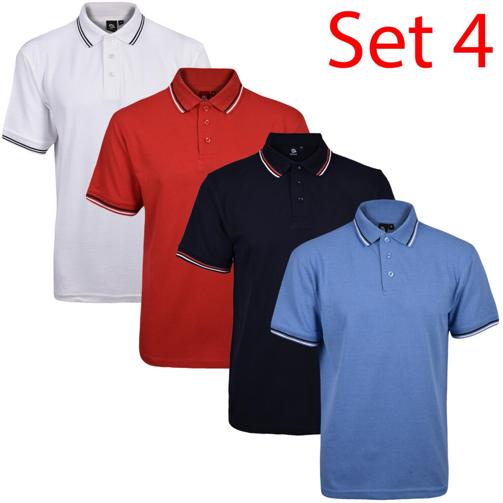 (Set 4 - Tip, L) 4Pack Mens Polo Shirt ShortSleeve Tipping Top Tee