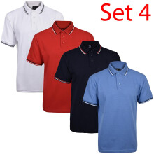 (Set 4 - Tip, XL) Mens Polo Shirt ShortSleeve Tipping Top Tee 4 Pack