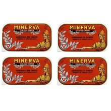 4 Cans Portugal Sardines in Tomato Sauce Minerva 4 x 120g / 4.23 Oz
