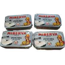 4 Cans Hake in Brine Cooked Portuguese Natural 120g - 4.23oz - Minerva