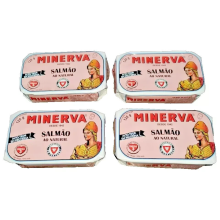 4 Cans Natural Salmon Portuguese 120g 4.23oz Minerva Portugal