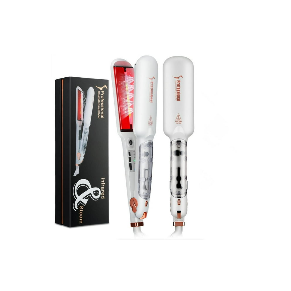 (WHITE) Professional Steam Hair Straightener Infrared Care