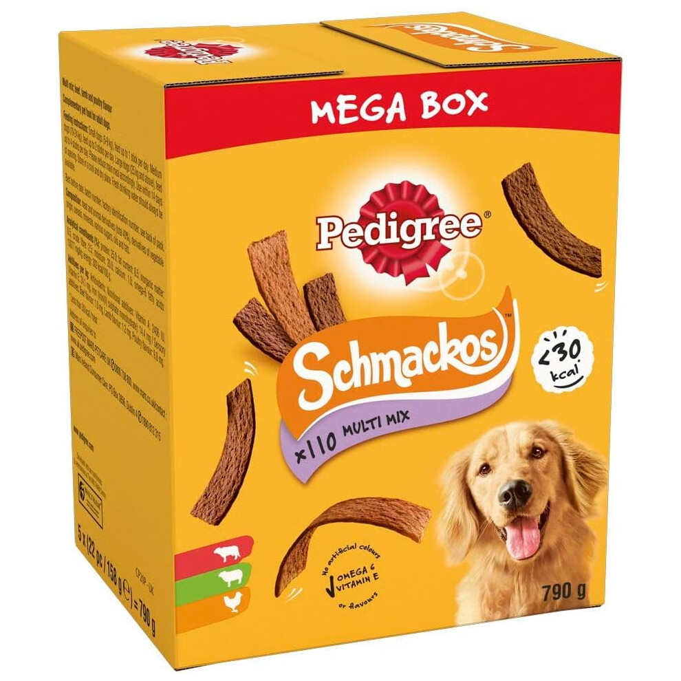 Pedigree Schmackos Mega Pack 110 Strips Snacks Dog Treat Multipack with Beef Lamb and Poultry Flavours 790 g Pack of 1