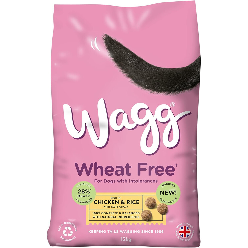 Wagg Wheat Free Complete Dry Adult Dog Food Chicken Rice 12kg For Sensitive Stomachs