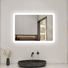 50x70cm Bluetooth Bathroom Mirror with Shaver Socket and Speaker, Anti-Fog Demister, 3-Color LED Lights, Dimmer, Memory Function, IP44