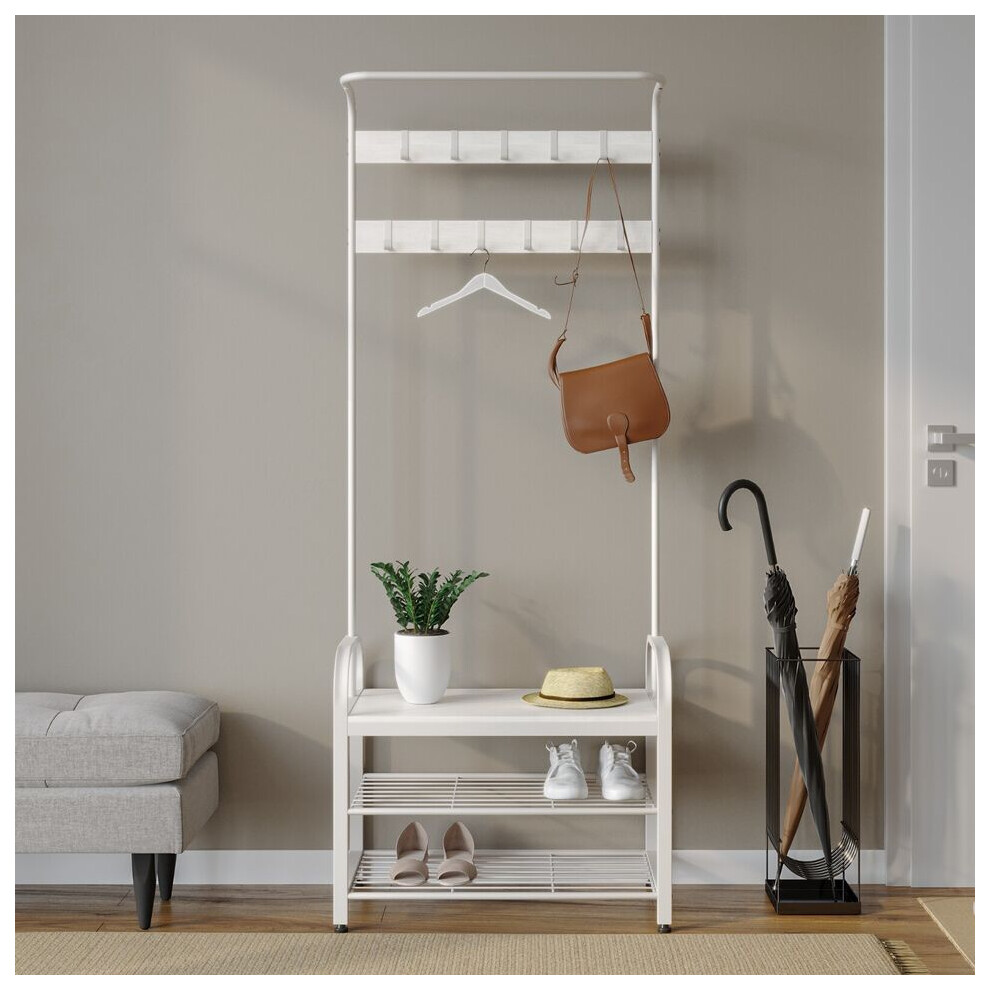 (White & White) Entryway Hallway Coat Hanger Hooks Stand