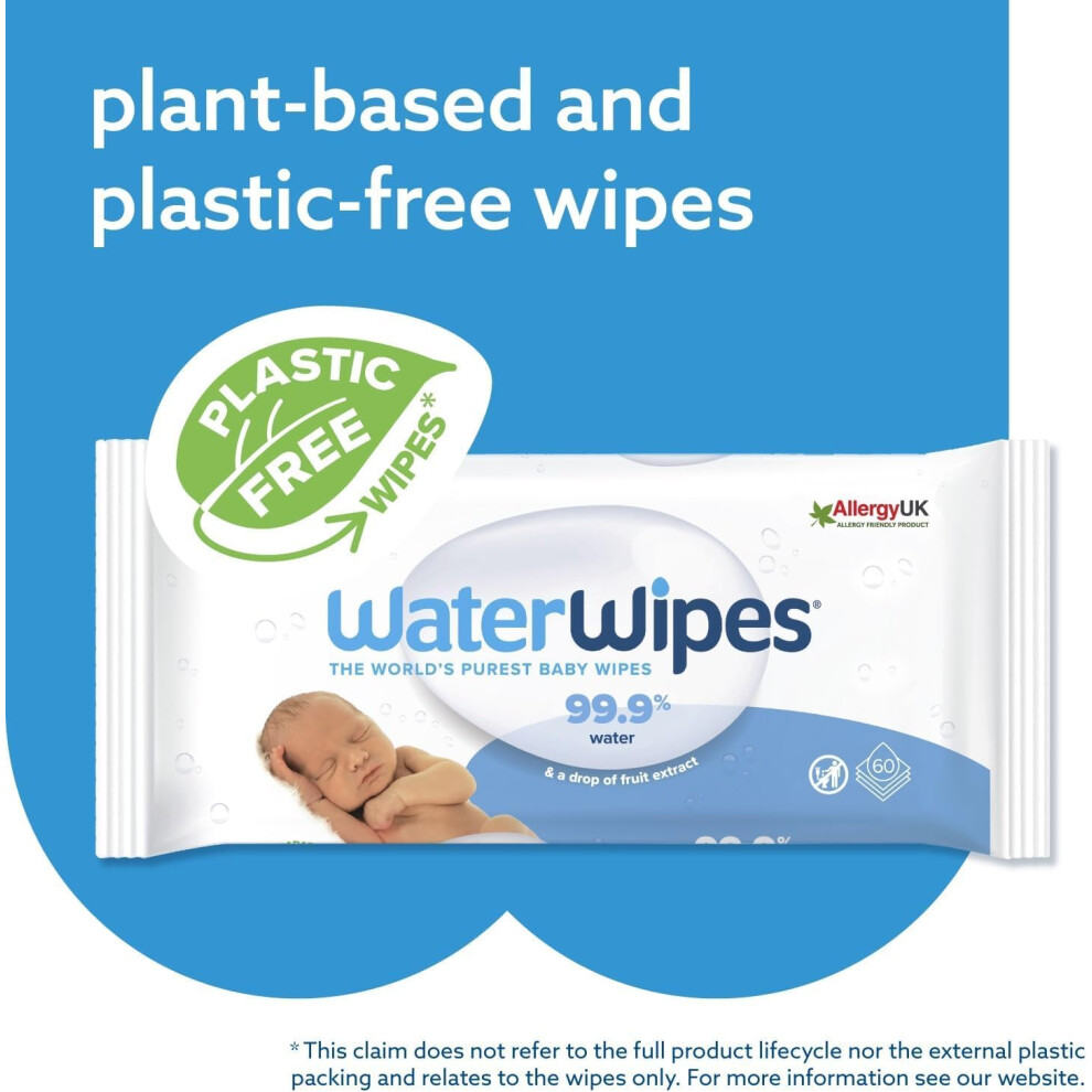 WaterWipes Plastic Free Original Baby Wipes, 99.9 Water Based Wipes, Unscented for Sensitive Skin 720 count (Pack of 12)