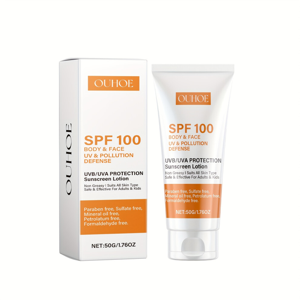 (50g) 100 Sunscreen Lotion For Body & Face, Hydrating With Hyaluronic Acid & Vitamin E