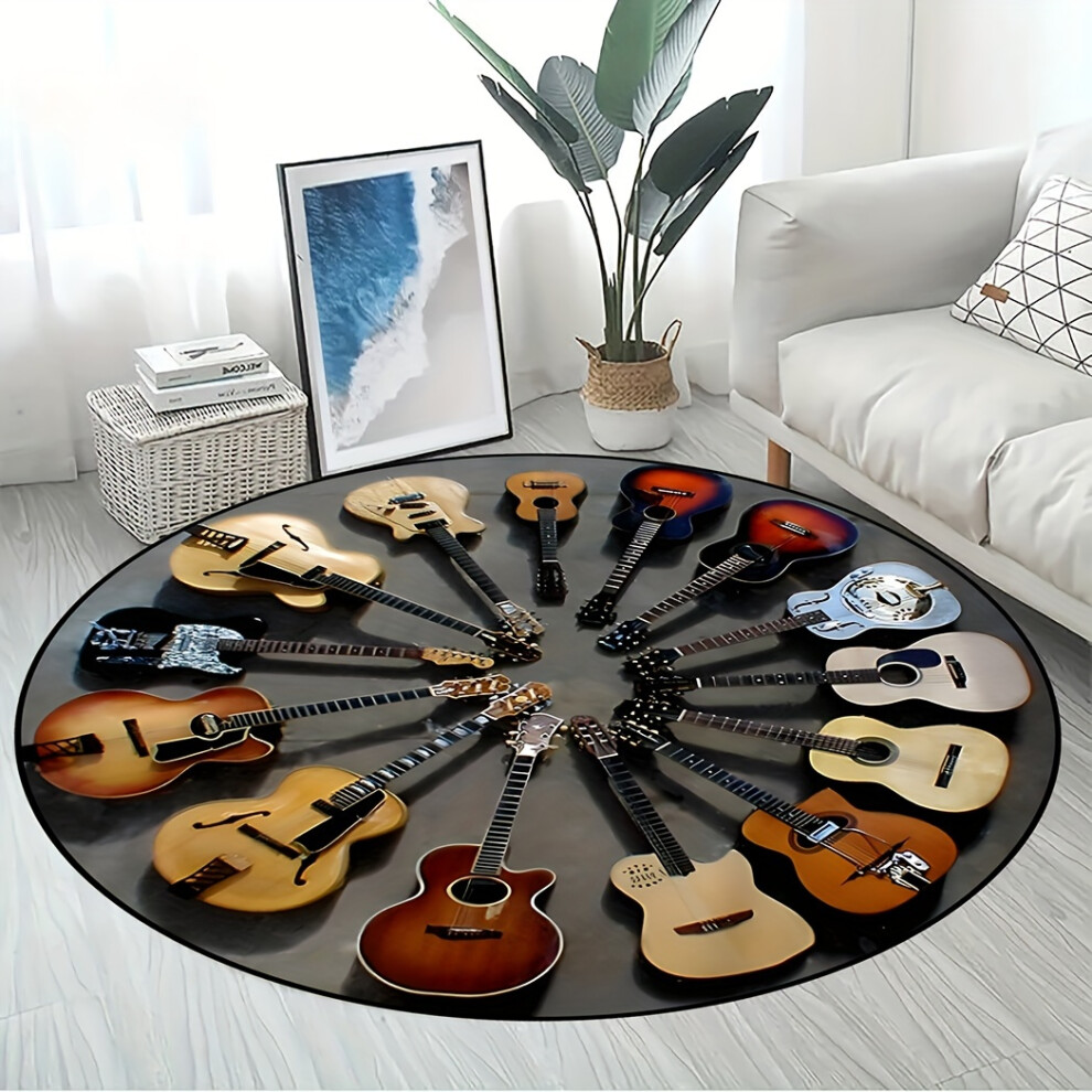 (100cm/39inch) 1pc Round Guitar Pattern Area Rug, Non-slip Round Carpet For Living Room Bedroom Carpet