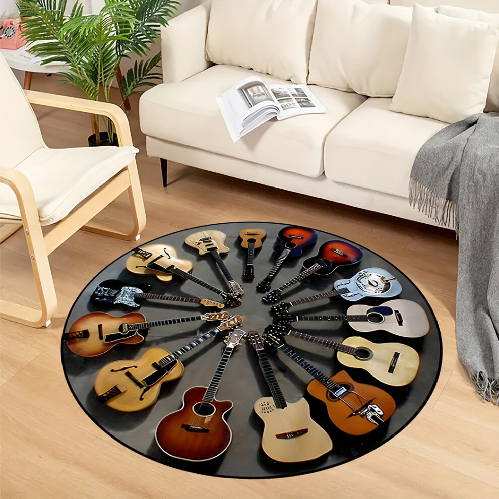 (80cm/31inch) 1pc Round Guitar Pattern Area Rug, Non-slip Round Carpet For Living Room Bedroom Carpet