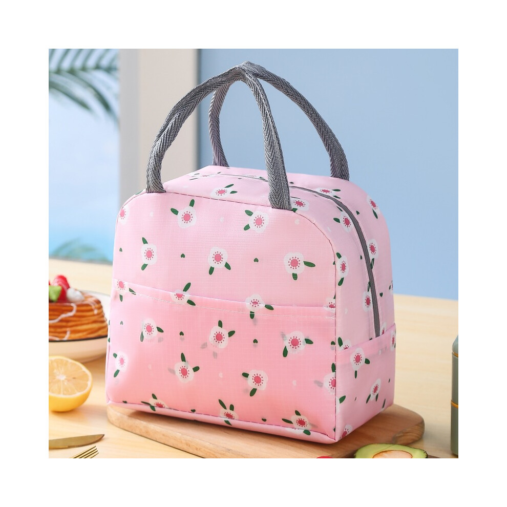 (Pink Flower) Box Lunch Bag Insulated Portable Bento For Students Work Thickened Aluminum Foil