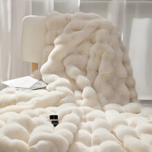(White) 1pc Bubble Fleece Blanket, Thickened Warm Solid Color Imitation Se Rabbit Blanket