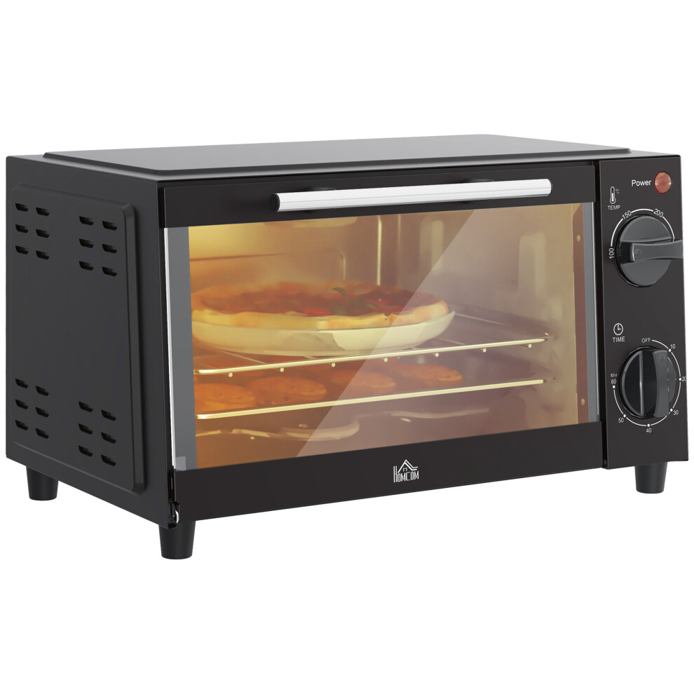 HOMCOM Mini Oven 9L Countertop Toaster Oven with Timer Control 750W Black