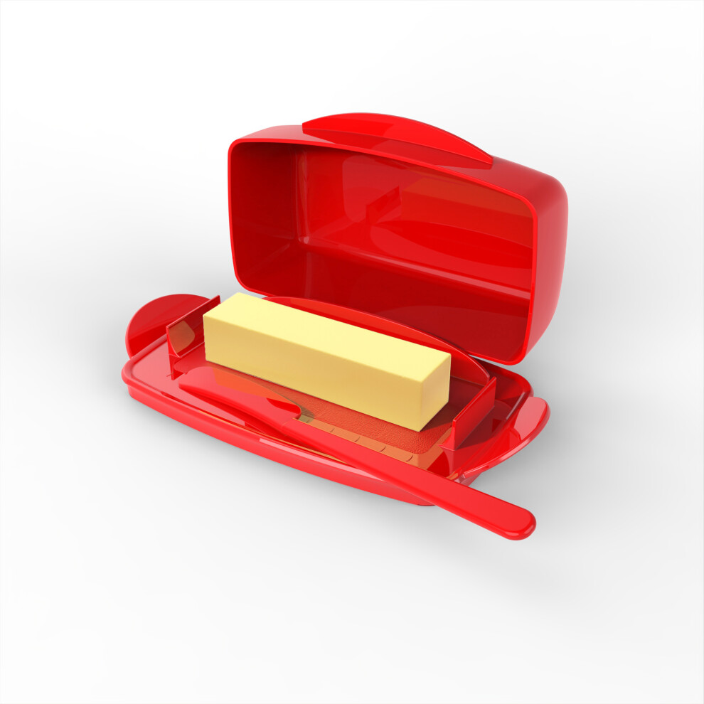 (Red) Flip Top Butter Dish With Spreader - Butter Saving Container For Countertop Or Refrigerator Perfect For Kitchen Baking And Gift Giving