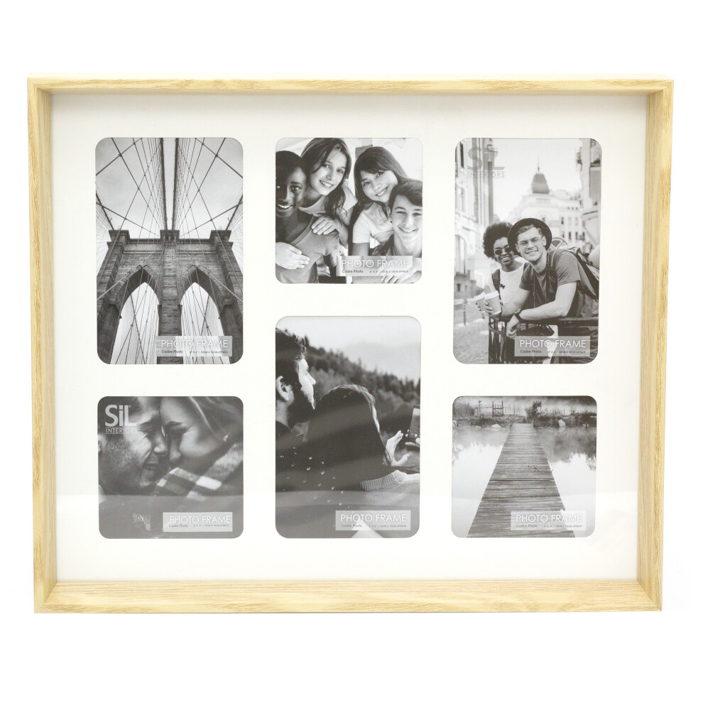 Natural Wooden Box Multi Photo Frame, 6 Aperture Picture Frame Collage