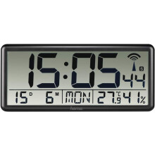 Jumbo Large LCD Digital Wall Clock Atomic/Radio Controlled Adjust World - Black
