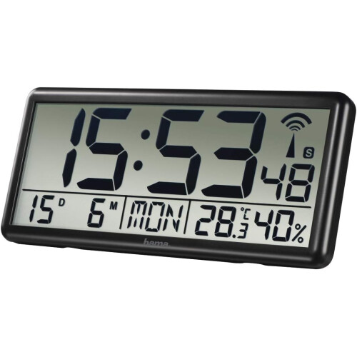 Hama Jumbo Large LCD Digital Wall Clock Atomic/Radio Controlled Adjust World - Black 1