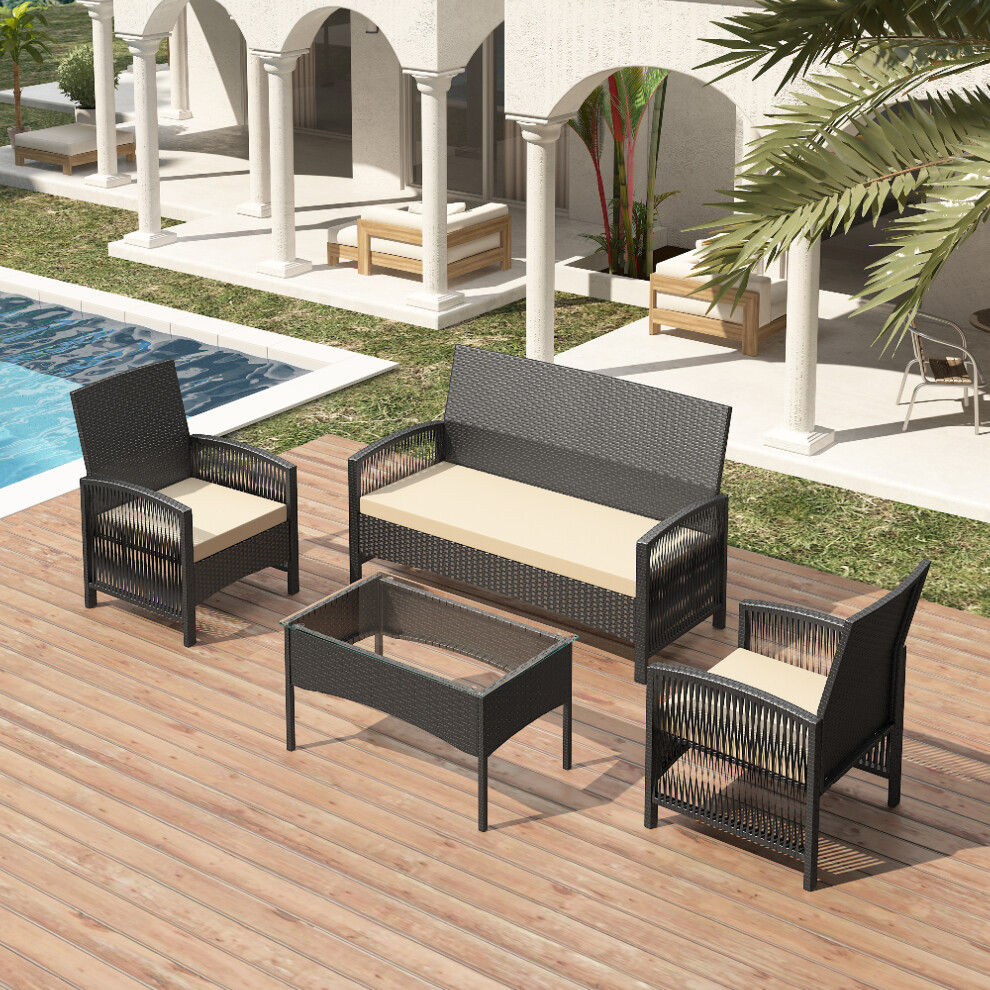 MCC Direct 4pc Rattan Garden Seating with coffee table set SOFIA BLACK