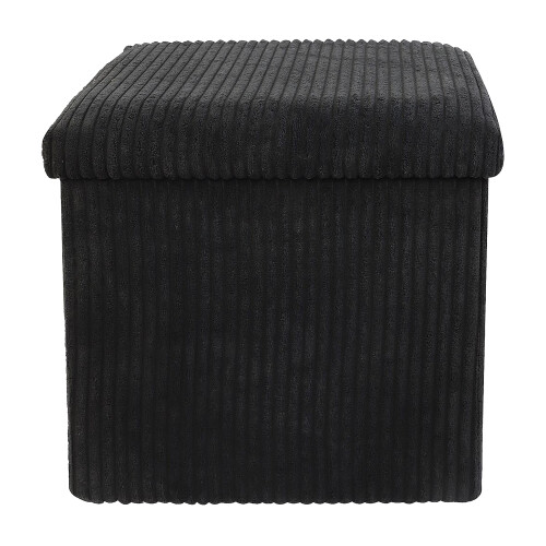 Daniel James Black Corduroy Foldable Storage Cube Ottoman Footstool