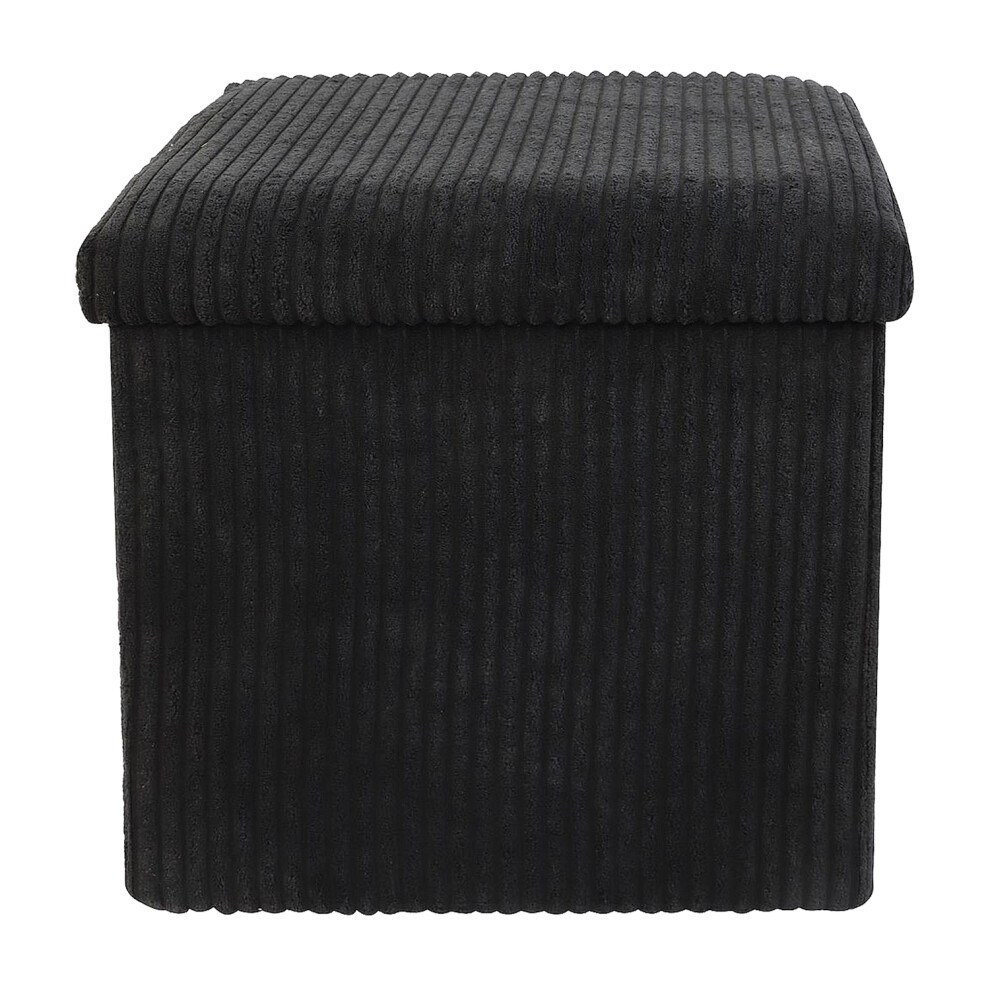 Black Corduroy Foldable Storage Cube Ottoman Footstool