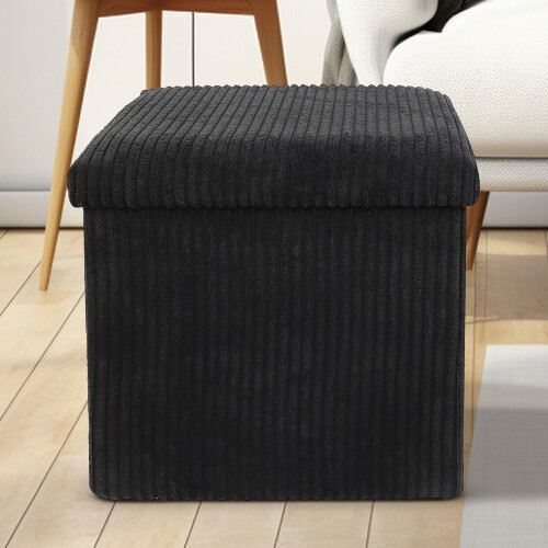 Daniel James Black Corduroy Foldable Storage Cube Ottoman Footstool 1