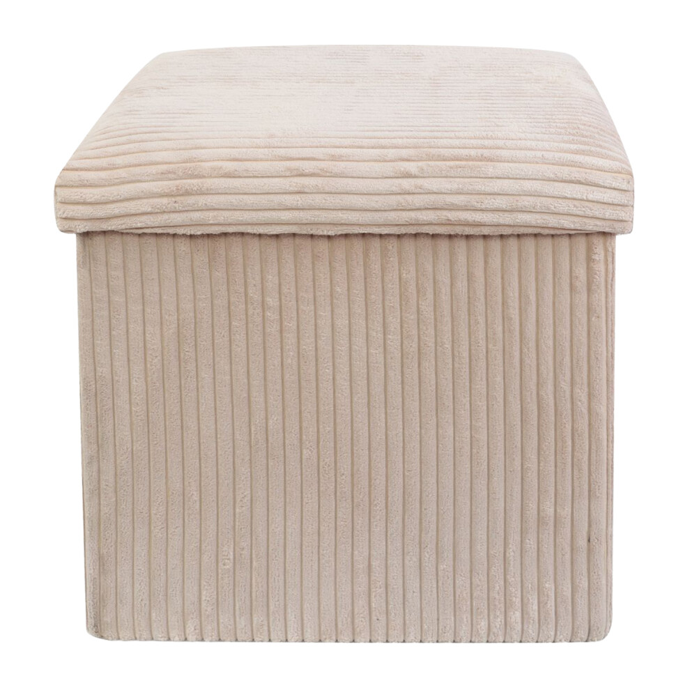 Cream Corduroy Foldable Storage Cube Ottoman Footstool