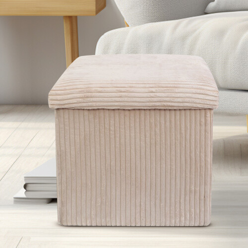 Daniel James Cream Corduroy Foldable Storage Cube Ottoman Footstool 1