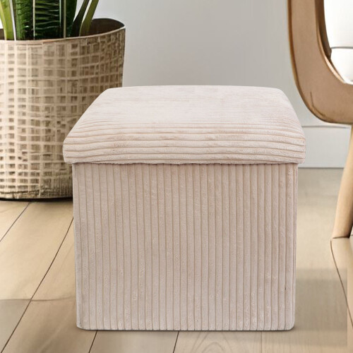 Daniel James Cream Corduroy Foldable Storage Cube Ottoman Footstool 2