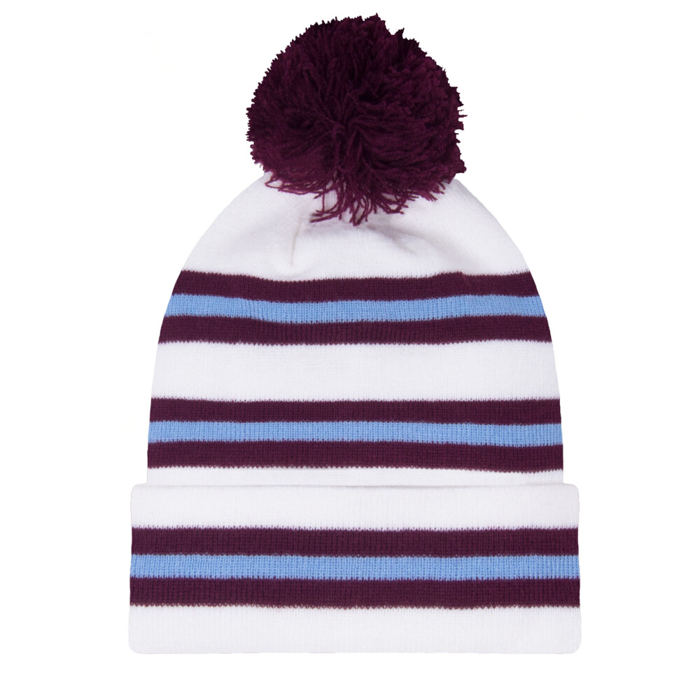 (White) Fan Originals Retro Football Bobble Hat in West Ham Colours Claret Blue