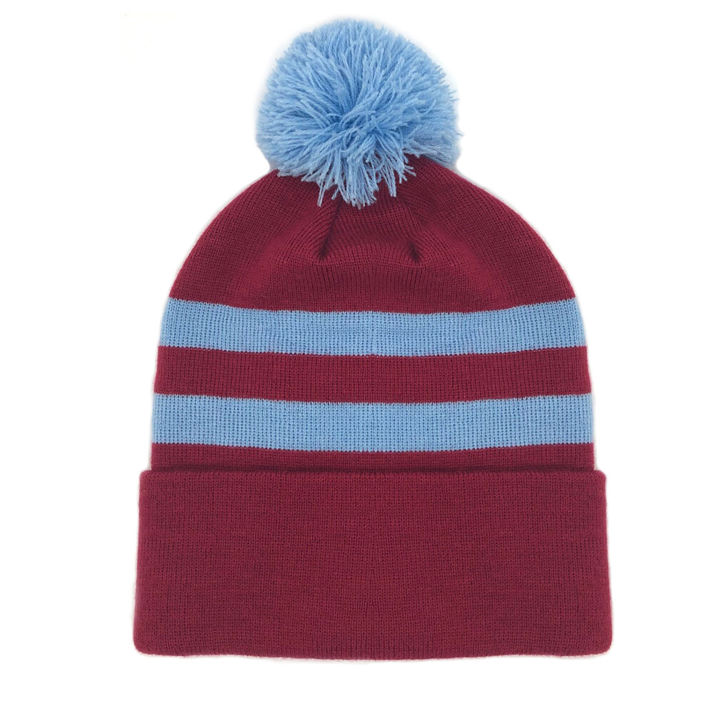 (Claret 2 Bar) fan originals Retro Football Bobble Hat in Aston Villa Colours Claret Blue