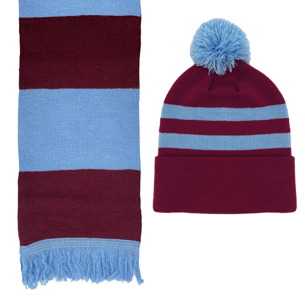 (Claret/Blue) Fan Originals Burnley Hat & Scarf Set Retro Football Gift