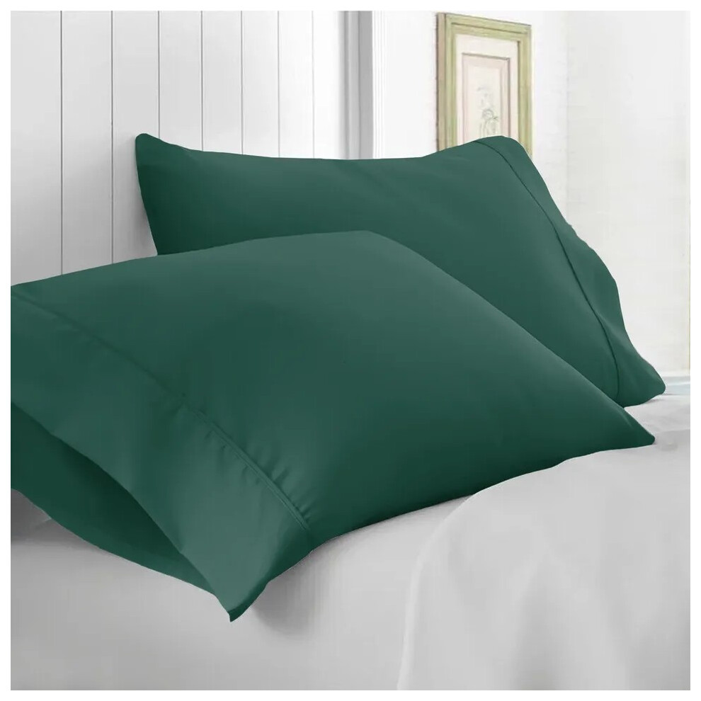 (Emerald Green, Pillowcases Pair: 50X75 CM) Xtra Deep 40CM Fitted Bed Sheet & Pillowcases Pair