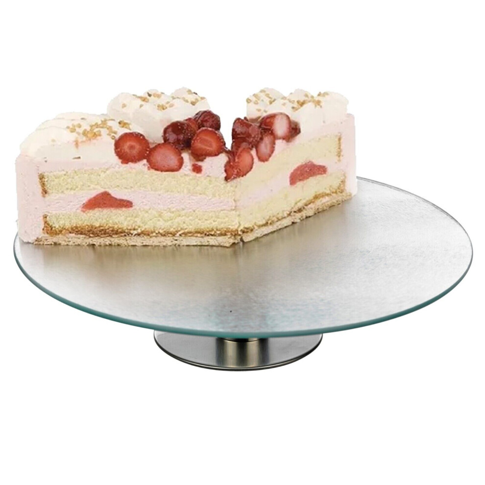 30cm Glass & Metal Footed Pastry Serving Plate Rotating Dish