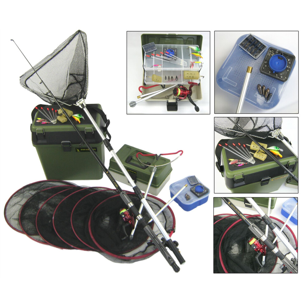 Complete Starter Beginners Fishing Kit Including Seat Tackle Box, Tackle, Nets, Rod & Reel