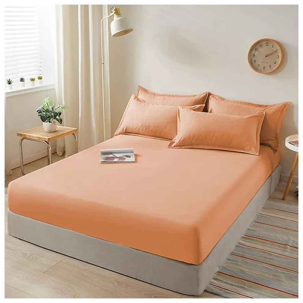 (Peach, Double: 137 x 190 CM) Xtra Deep 40CM Fitted Bed Sheet & Pillowcases Pair