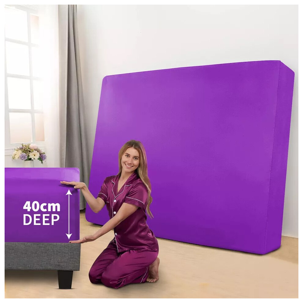 (Purple, King: 152 x 200 CM) Xtra Deep 40CM Fitted Bed Sheet & Pillowcases Pair-image-OPC-PDXZ85R-NEW