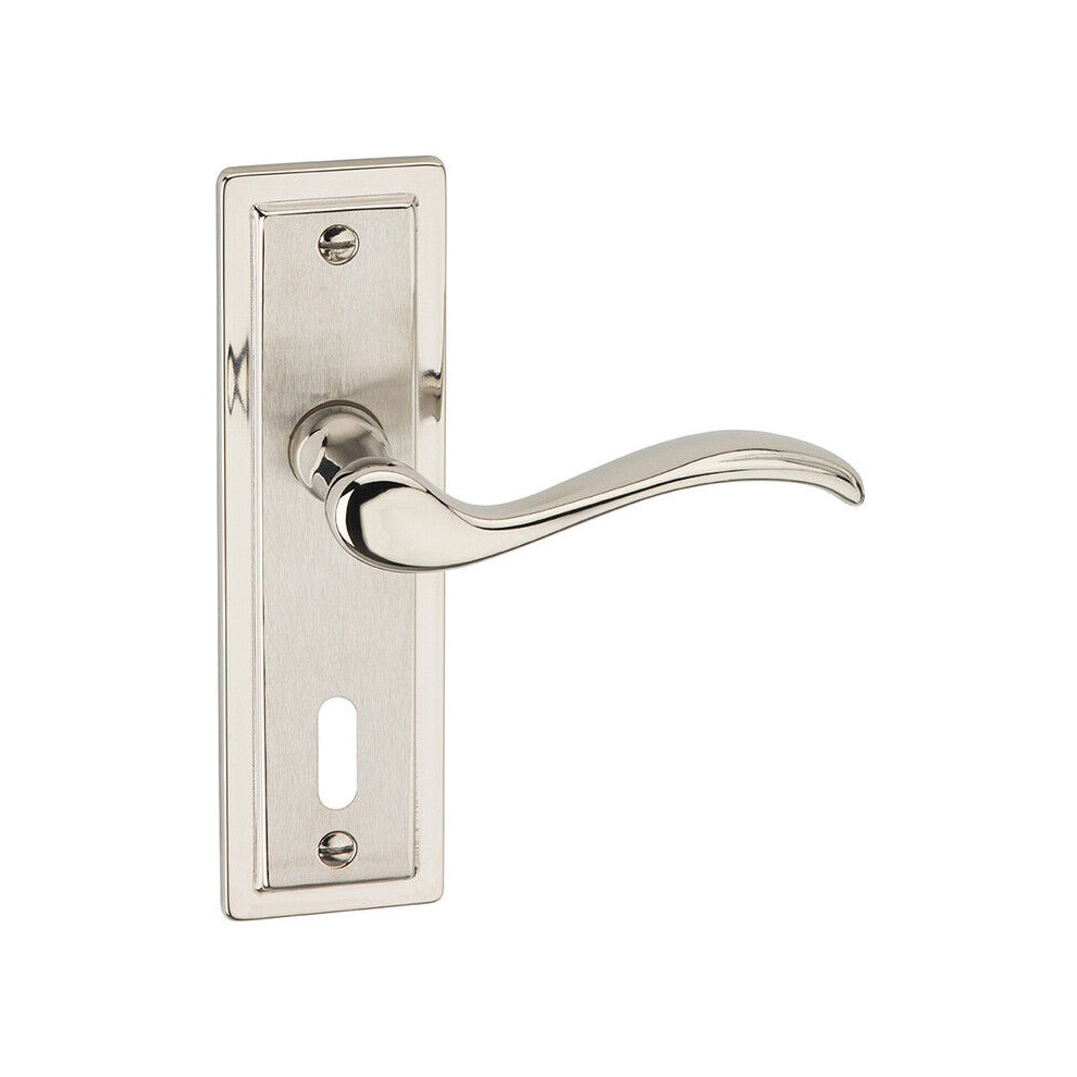 (Satin Nickel Keyhole) Metal Lever Latch Door Handles Set Round Rose 5063536038829