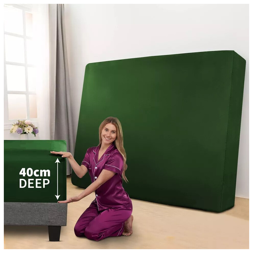 (Emerald Green, King: 152 x 200 CM) Xtra Deep 40CM Fitted Bed Sheet & Pillowcases Pair